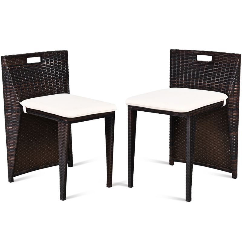 Tangkula 3 PCS Cushioned Wicker Patio Furniture Set Seat Sofa Outdoor No Assembly Brown