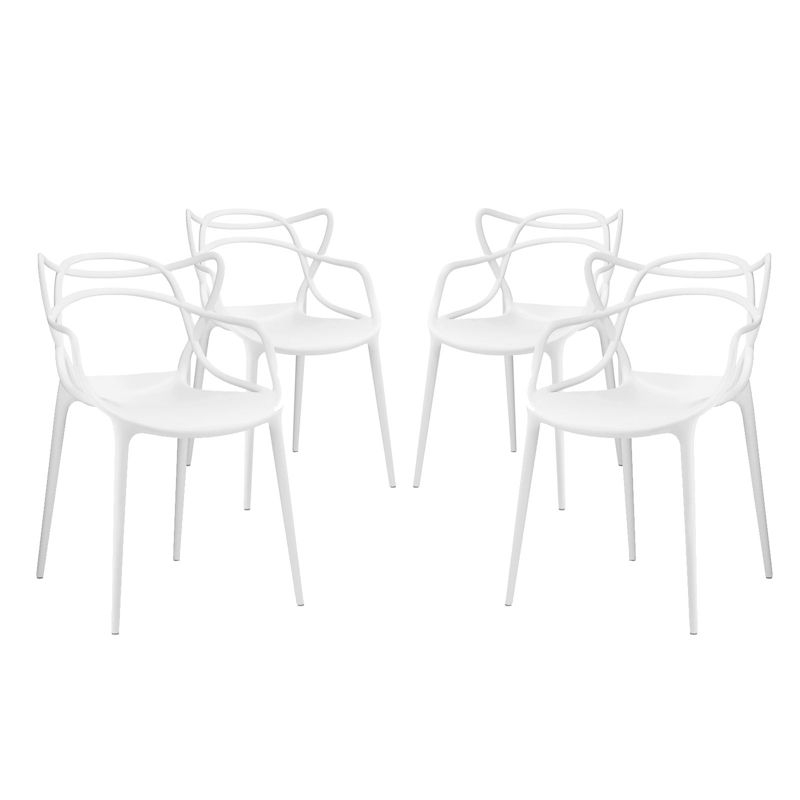 Set of 4 Entangled Dining White - Modway: Modern Arm Chairs, Polypropylene Frame, No Assembly Required