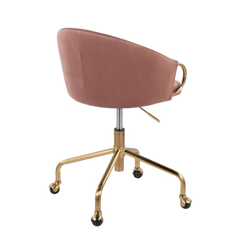 LumiSource Claire Velvet/Metal/Plywood Task Chair Gold/Blush: Chic Adjustable Office Seating with Swivel Base & Foam Padding