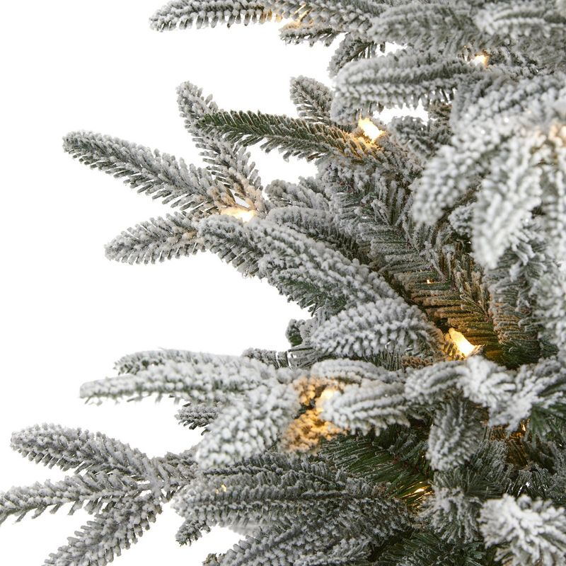 Nearly Natural 4.5-ft Flocked Manchester Spruce Artificial Christmas Tree with 100 Lights and 357 Bendable Branches