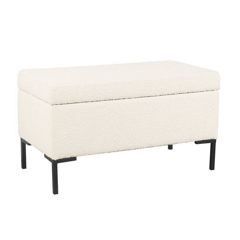 Medium Storage Bench with Metal Legs Cream Boucle - HomePop: Upholstered Rectangle for Modern Decor, Seats 2