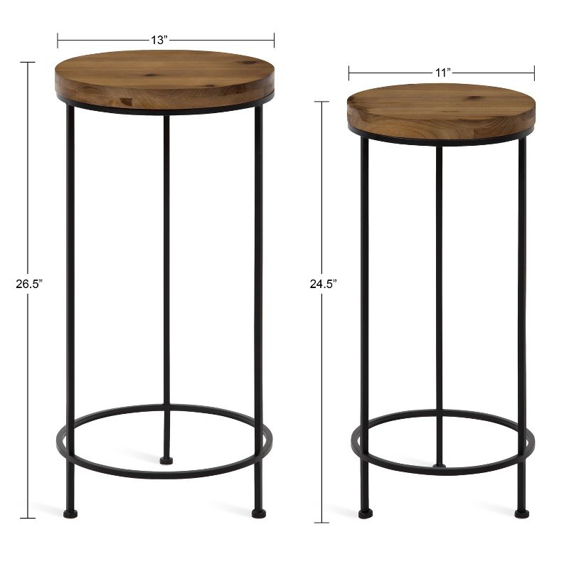 Kate and Laurel Espada Round Metal Nesting Table, 2 Piece, Rustic Brown and Black
