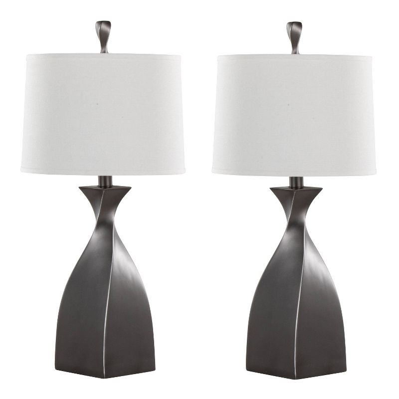 LumiSource Curvo 30" Table Lamps: Set of 2, Rubbed Gray Slate, White Linen Shade, UL Listed