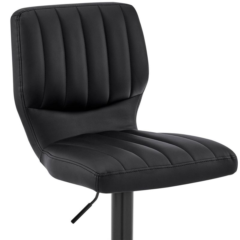 Bardot Adjustable Barstool with Faux Leather and Metal Finish Black - Armen Living: Swivel, Hydraulic Lift, 360-Degree Function