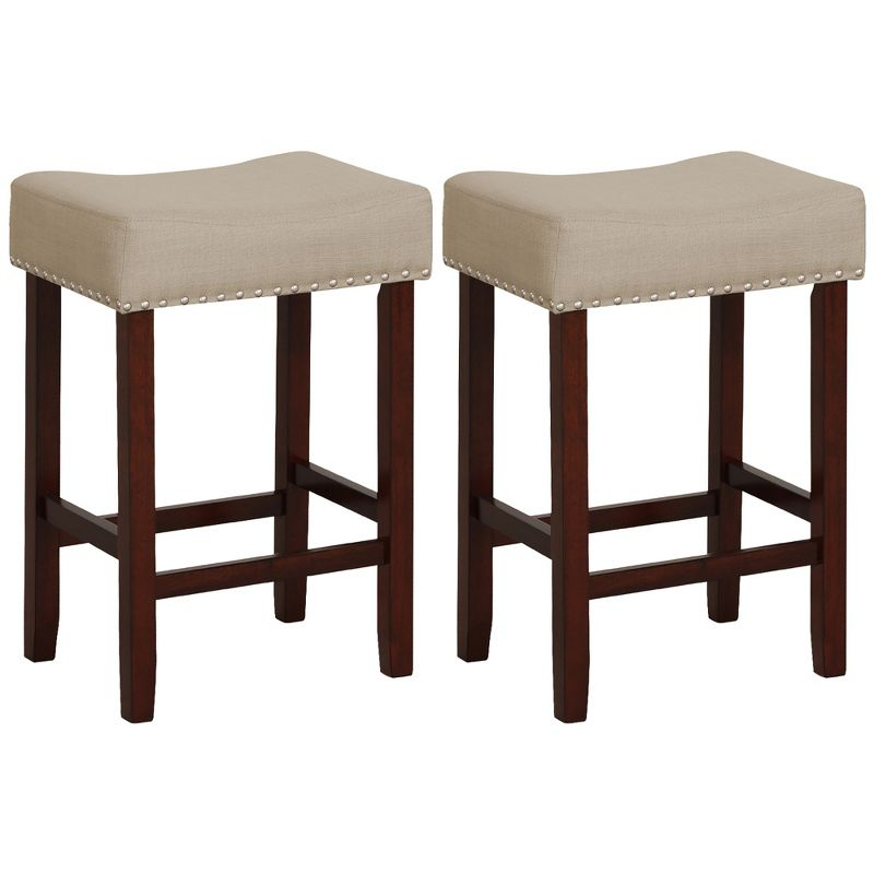 Costway Set of 2 Bar Stools Counter Height Saddle Kitchen Chairs with Wooden Legs Beige