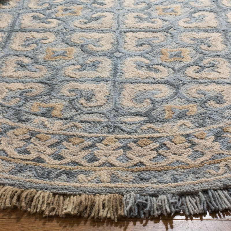 Blossom BLM420 Hand Tufted Area Rug - Light Beige/Blue - 6' Round - Safavieh.