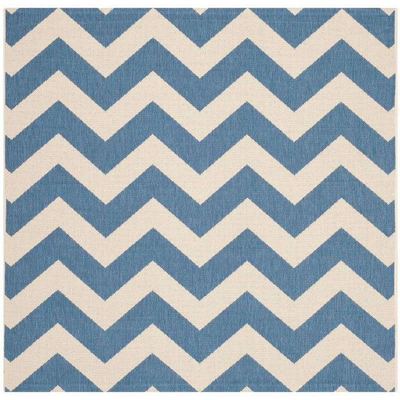 Courtyard CY6244 Power Loomed Indoor and Outdoor Area Rug - Blue/Beige - 6'7"x6'7" - Safavieh