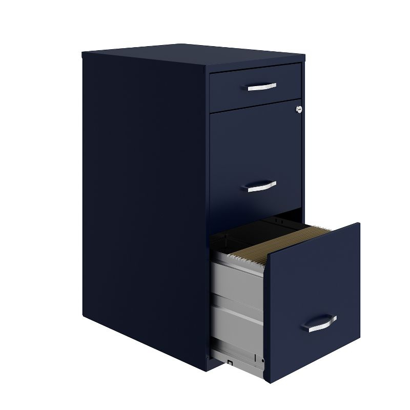 Space Solutions 18" Deep 3 Drawer Metal Organizer File Cabinet with Pencil Drawer Navy Blue: Office Storage, Steel Frame