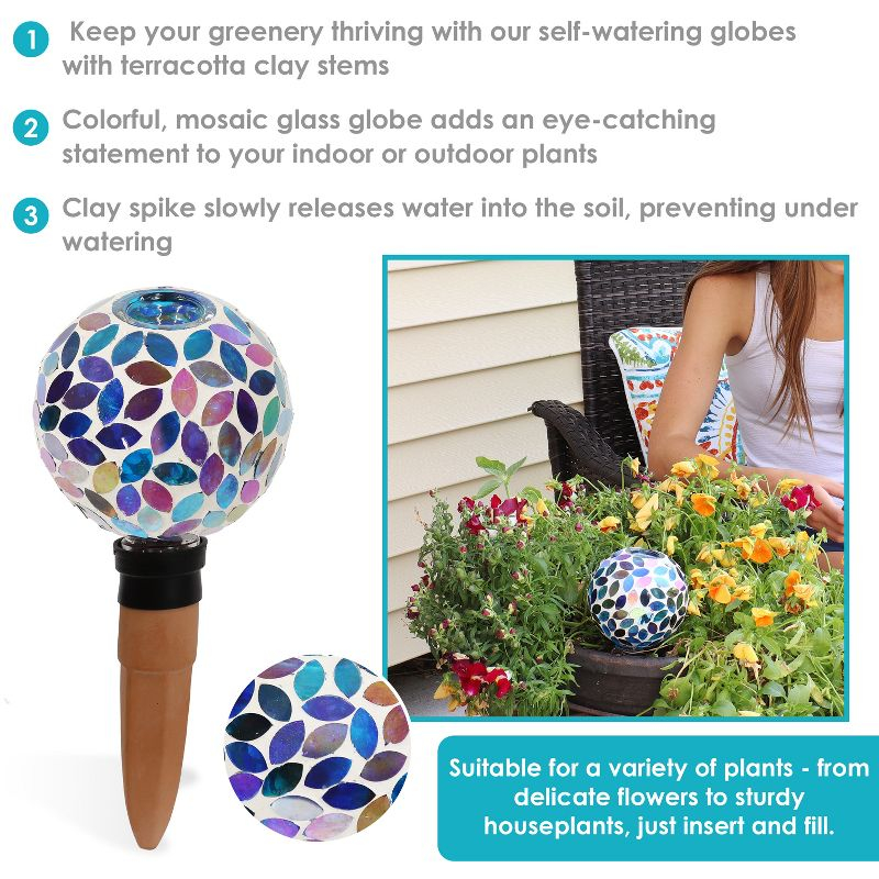 Sunnydaze Outdoor Mosaic Glass Watering Globe with Clay Spike for Planters - 9.5" - Spring Petals