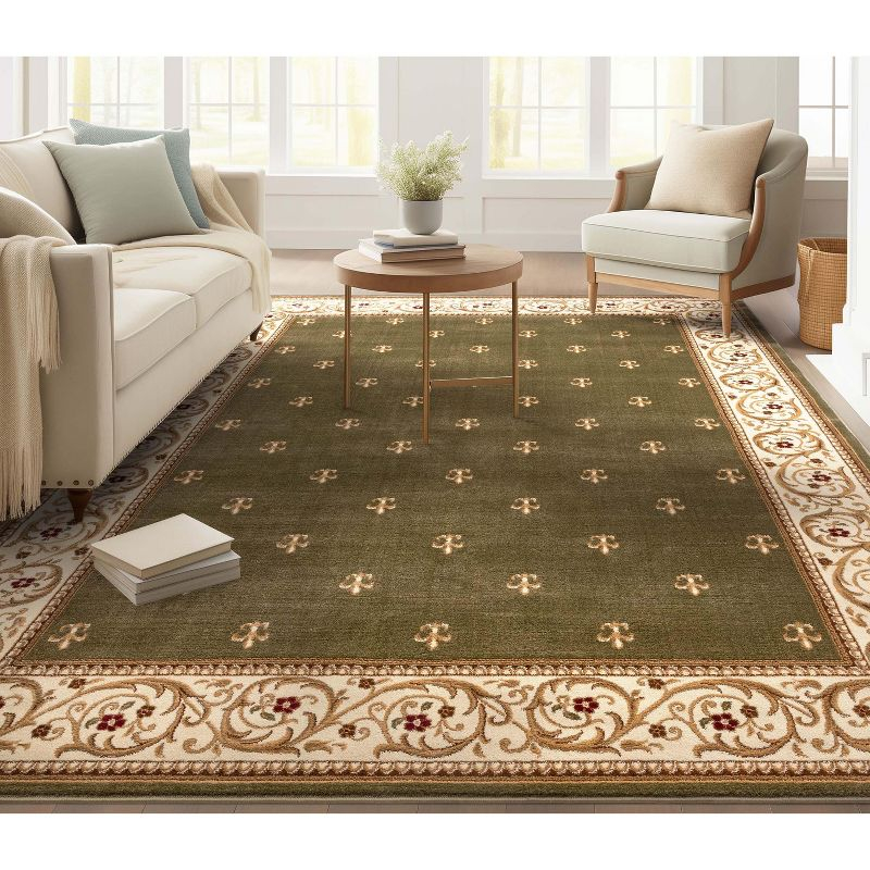 Well Woven Barclay Collection Fleur de Lis Green 7'10" x 9'10" Area Rug - for Living Room, Bedroom, and Dining Room