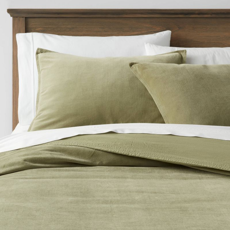 Full/Queen Cotton Velvet Duvet Cover and Sham Set Green - Threshold™: OEKO-TEX Certified, Machine Washable