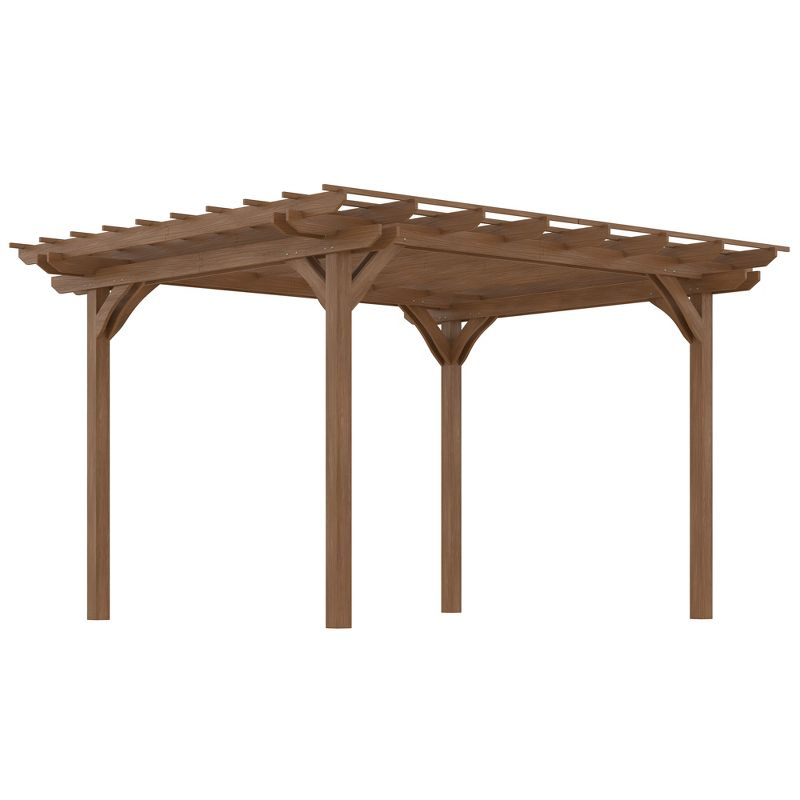 Outsunny 12' x 10' Wooden Pergola Grape Trellis, Outdoor Gazebo for Garden, Patio, Backyard, Deck, Brown