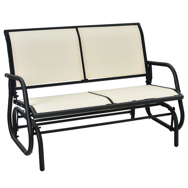 Costway Patio Swing Glider Bench Loveseat Rocking Chair Backyard Poolside Beige