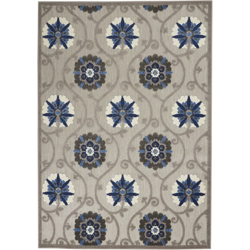 Nourison Aloha Contemporary Floral Flatweave High-Low Indoor Outdoor Area Rug Grey/Blue 3'6" x 5'6"