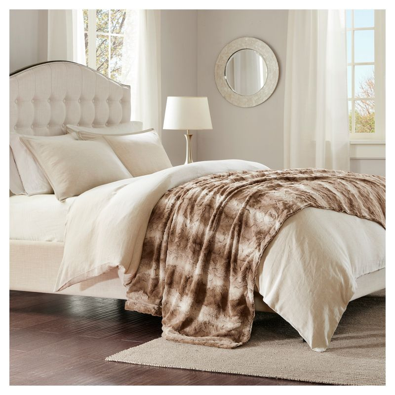 80"x96" Marselle Faux Fur Oversized Bed Throw Blanket Tan