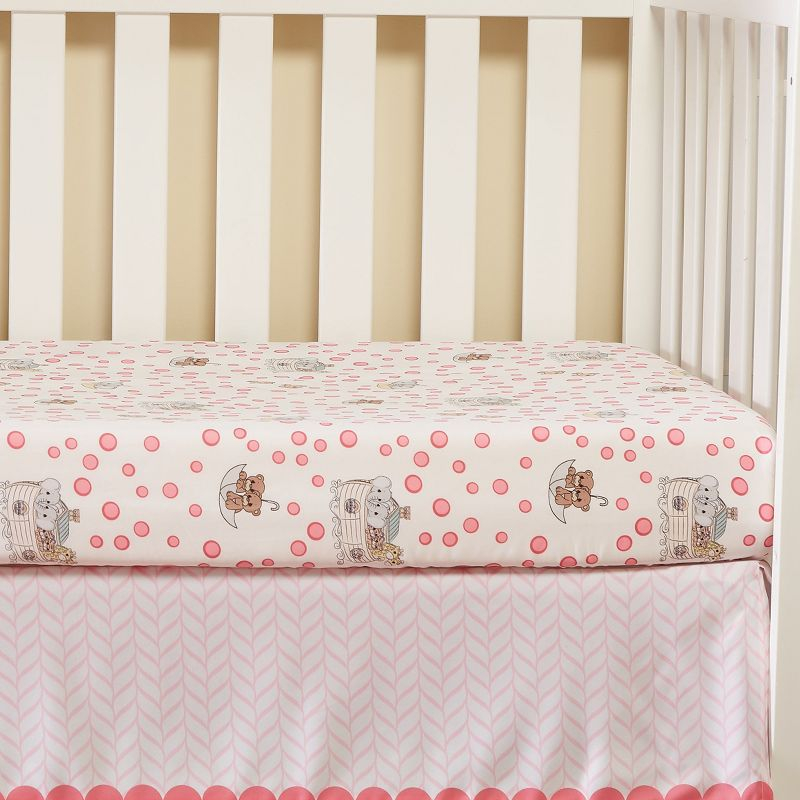 Everyday Kids Noah’s Ark 4-Piece Crib Bedding Set for Girls – Includes Quilt, Fitted Sheet, Dust Ruffle & Diaper Stacker with Animal Prints