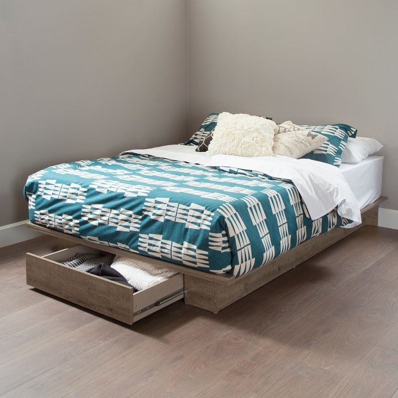 Queen Holland Platform Bed with Drawer Weathered Oak - South Shore