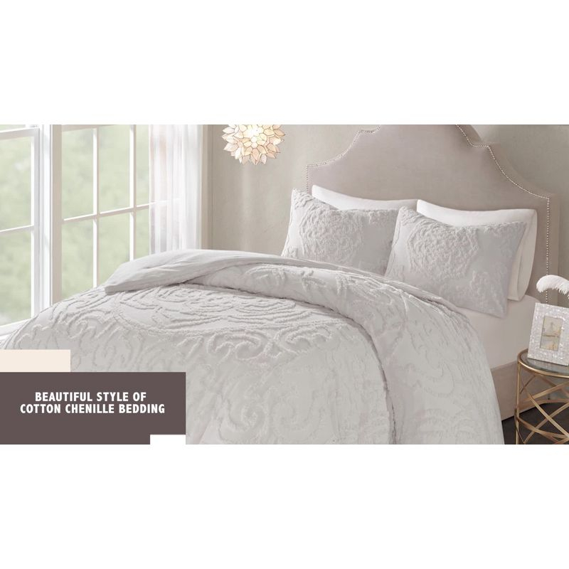 Amber King/California King 3pc Tufted Cotton Chenille Duvet Cover Set White: Madison Park, OEKO-TEX Certified, Shabby Chic Style