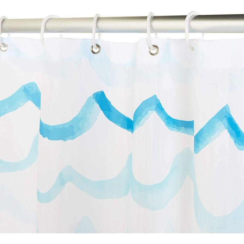 Okuna Outpost Blue Waves Bath Shower Curtain Set Polyester with 12 Hooks for Nautical Beach Bathroom Decor 71"x70"