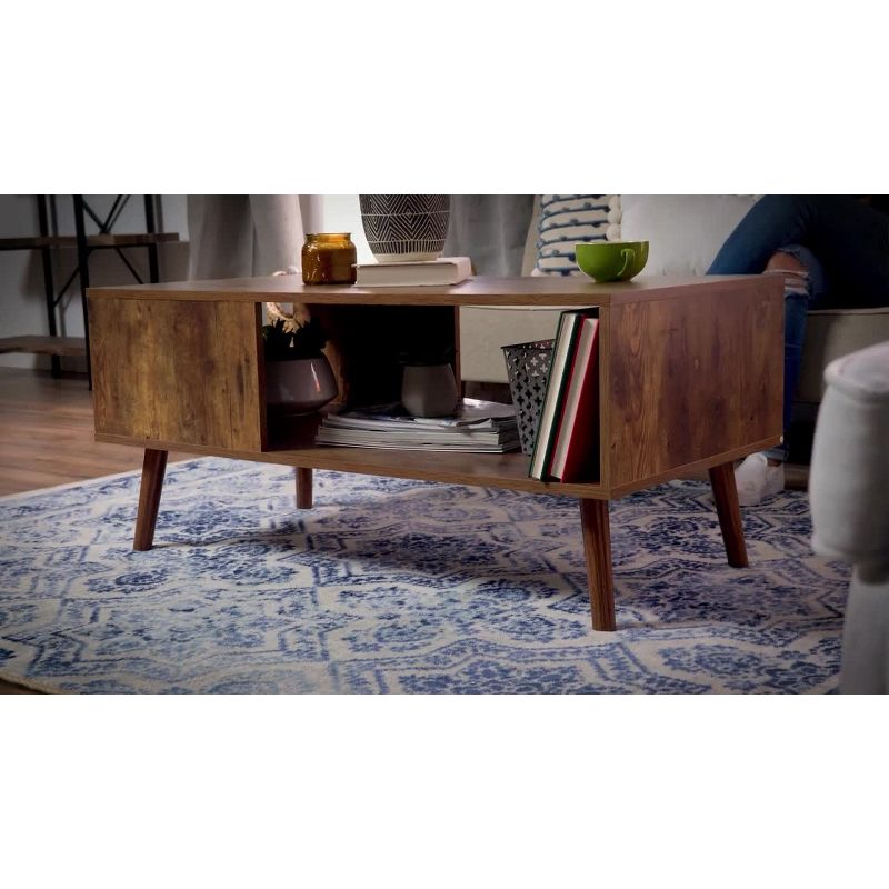 Best Choice Products Wooden Mid-Century Modern Coffee Accent Table Furniture w/ Open Storage Shelf - Brown