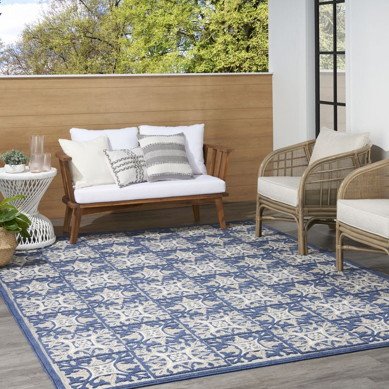 Nourison Aloha Modern Mosaic Flatweave High-Low Indoor Outdoor Area Rug Blue 9' x 12'
