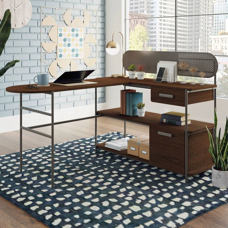 Radial L Shape Desk Umber Wood - Sauder