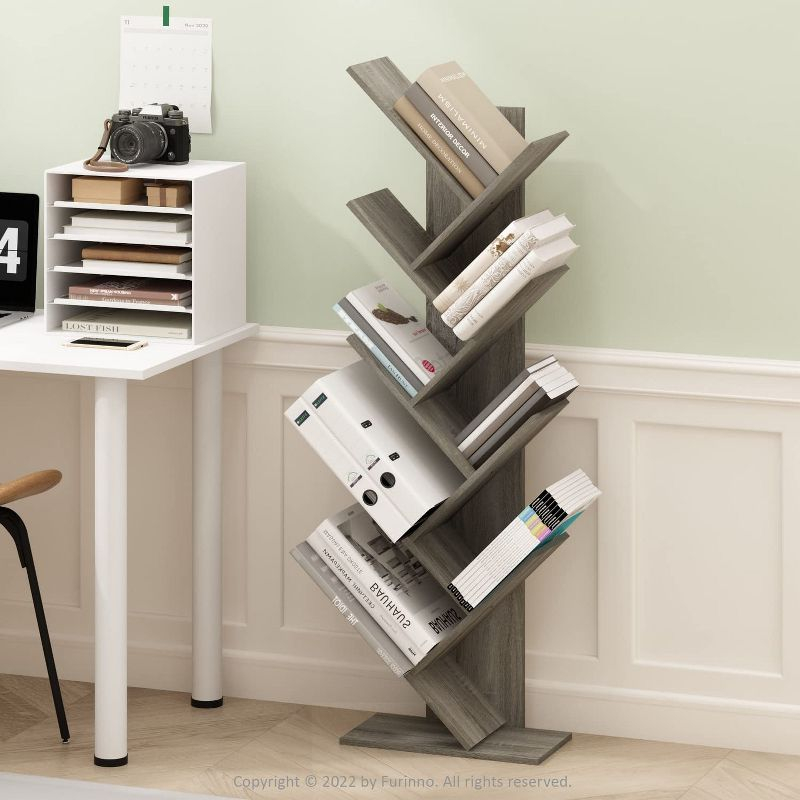 Furinno Tree Bookshelf 9-Tier Bookcase Floor Standing Book Rack Display Stand,French Oak