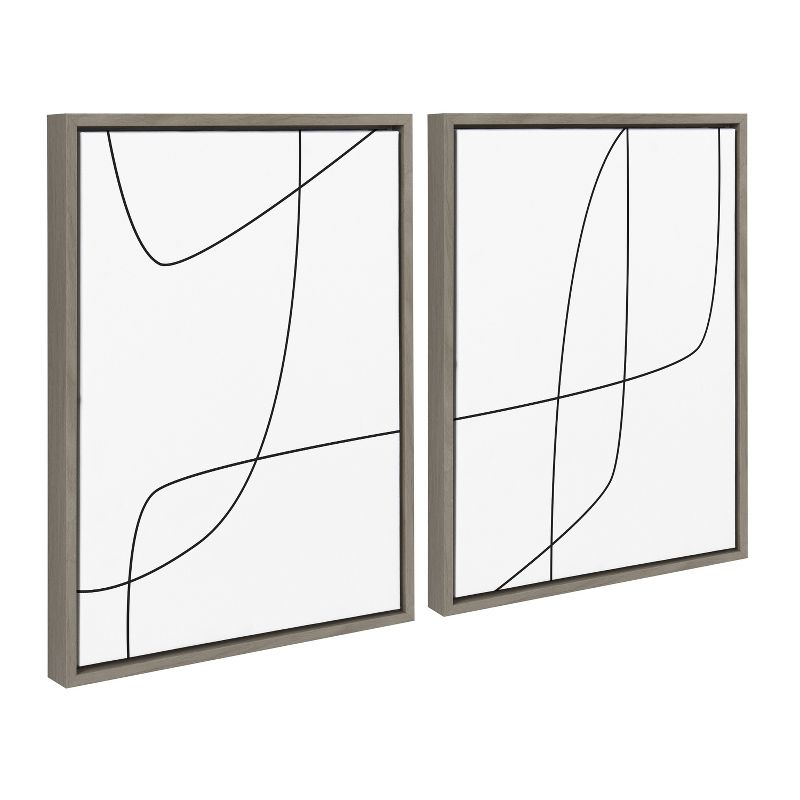 Kate and Laurel Sylvie Modern Line Abstract 3 and 4 Black and White Framed Canvas by The Creative Bunch Studio, 2 Piece 18x24, Gray