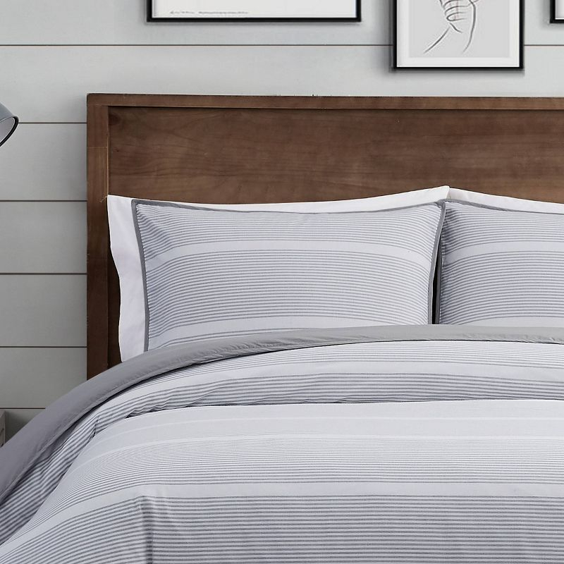 Brooklyn Loom 3pc King Niari Yarn Dye Stripe Comforter Set Gray: OEKO-TEX Certified, Includes Shams