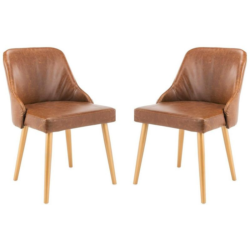 Lulu Upholstered Dining Chair (Set of 2) - Light Brown/Gold - Safavieh