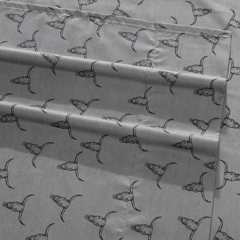Wrangler Steer Skulls Grey 100% Microfiber Queen Sheet Set