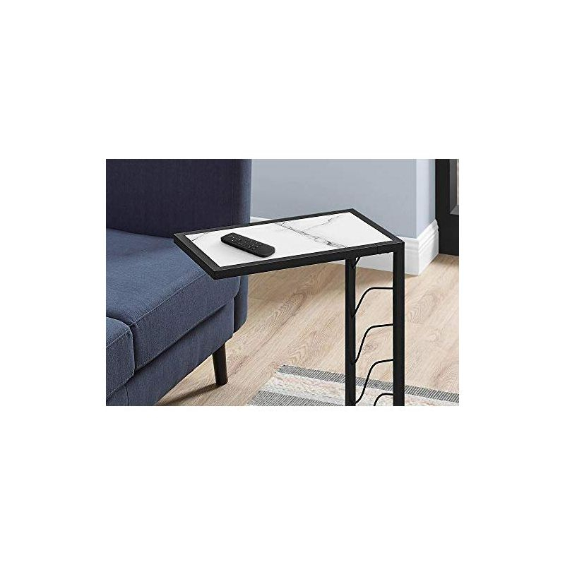 Monarch Specialties Accent Table C-Shaped End Side Snack Living Room Bedroom Metal Laminate White Marble Look Black Contemporary Modern
