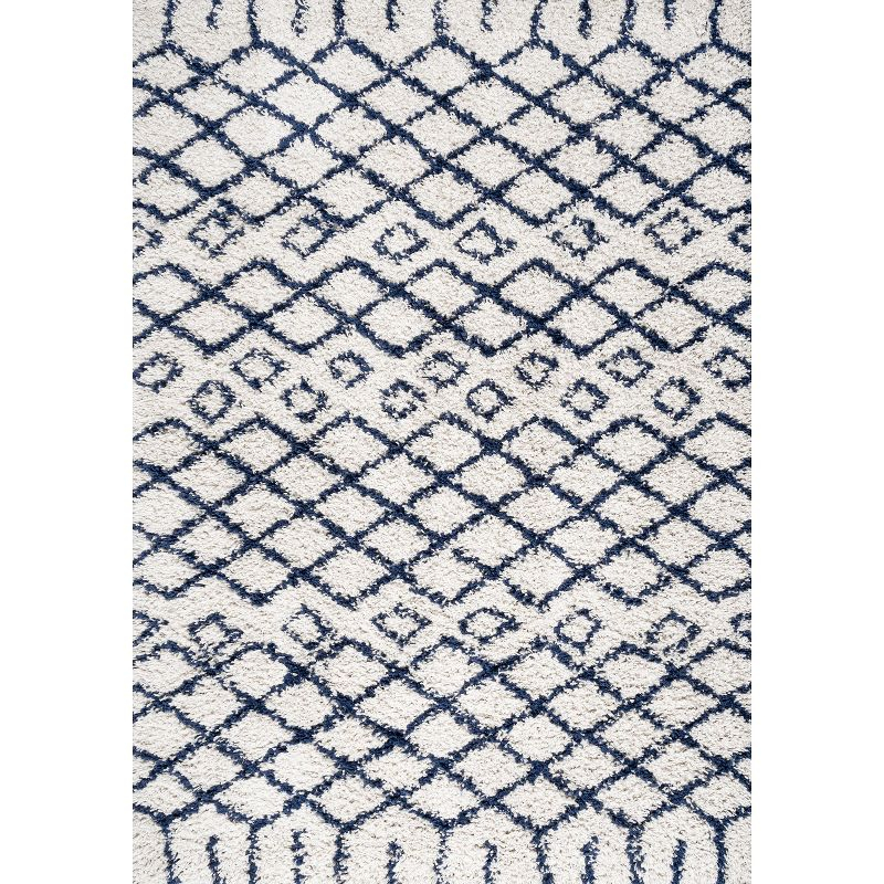 4'x6' Sineu Moroccan Diamond Shag Area Rug, Beige/Navy - JONATHAN Y