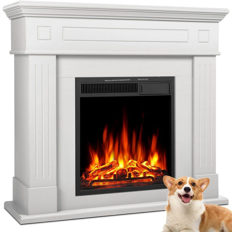 R.W.FLAME 43” Electric Fireplace Mantel, Freestanding Electric Fireplace, Remote Control, Adjustable LED Flame, PEARLWHITE
