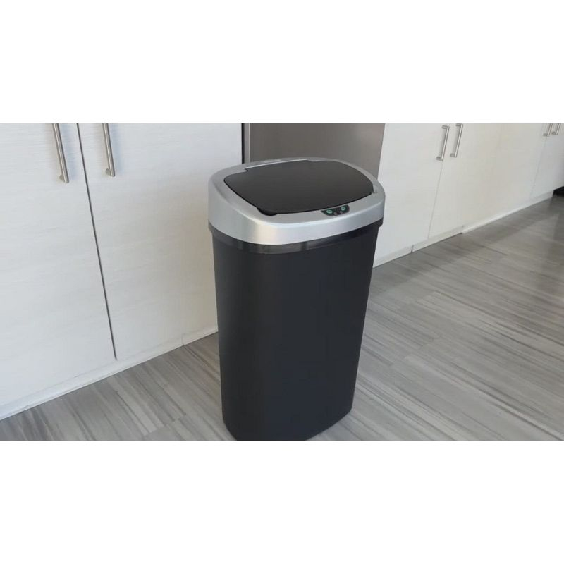 iTouchless 13 Gallon Black Plastic Oval Sensor Kitchen Trash Can with Lid and Odor Filter