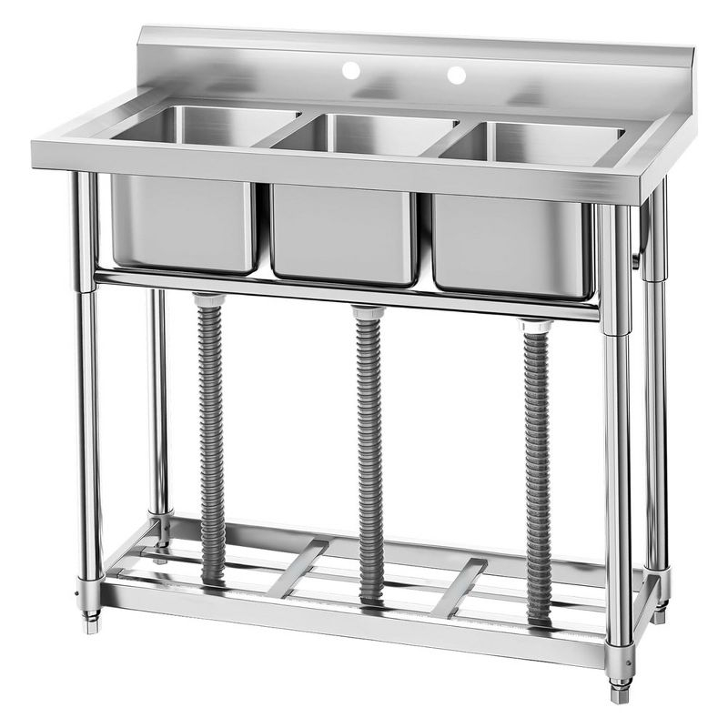 Stainless Steel Sink, Commercial Kitchen Prep & Utility Sink Free Standing 3-Compartment with Shelf for Restaurant Laundry Garage Bar Workshop