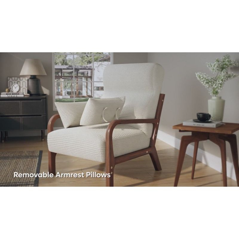 Bestier Mid Century Accent Chair Heightened Headrest with Removable Armrest Pillows,with Solid Wood Frame for Living Room, Bedroom, White