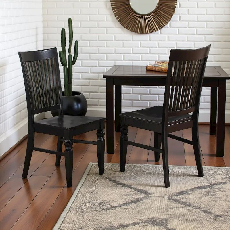 East West Furniture, Weston Dining Wood Seat Chair with Slatted Back in Black Finish, Set of 2