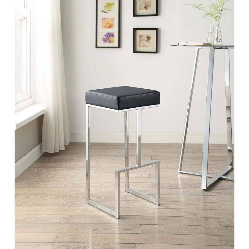 Coaster Gervase Modern Upholstered Square Barstool Black/Chrome