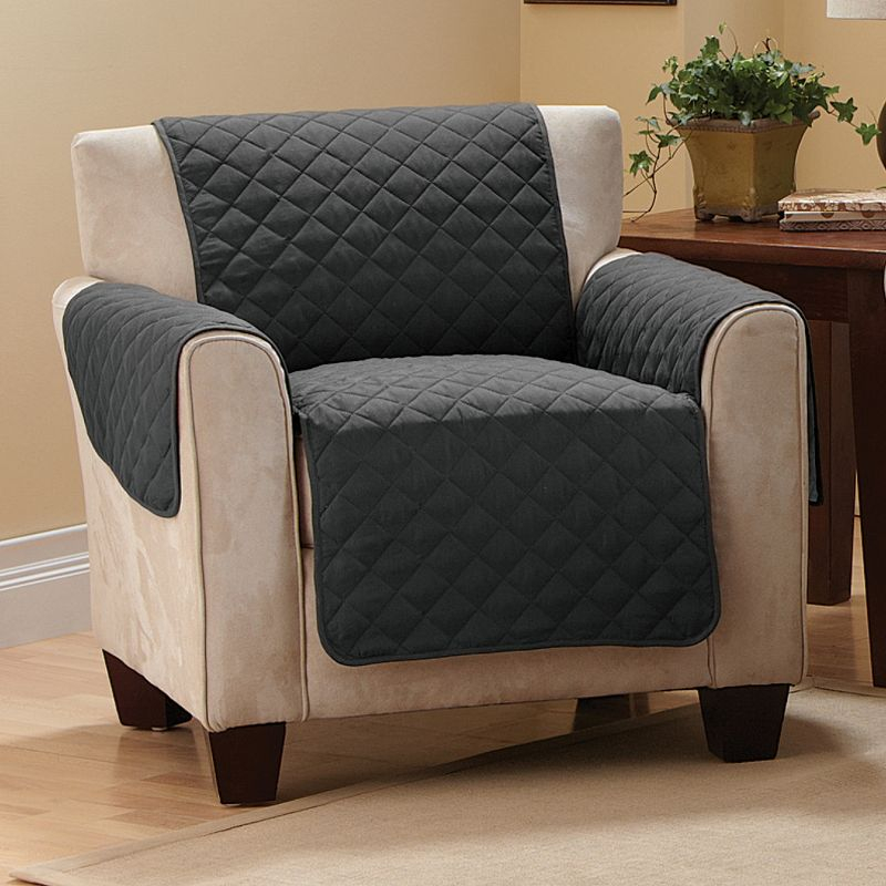 Collections Etc Reversible Quilted Furniture Cover Chair Black/Gray