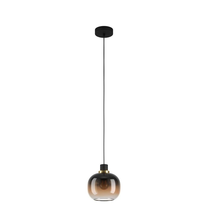 1-Light Oilella Pendant Structured Black Finish with Vaporized Amber Glass Shade - EGLO: ETL Listed, Adjustable, Dimmable