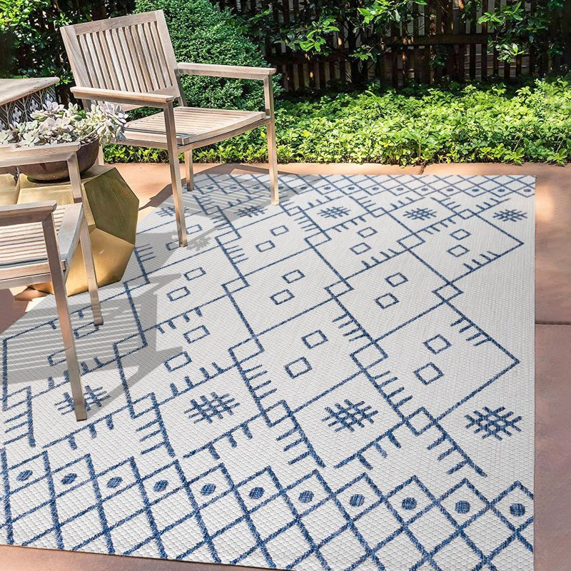 4'x6' Boho Moroccan Indoor/Outdoor Area Rug, Ivory/Navy - JONATHAN Y