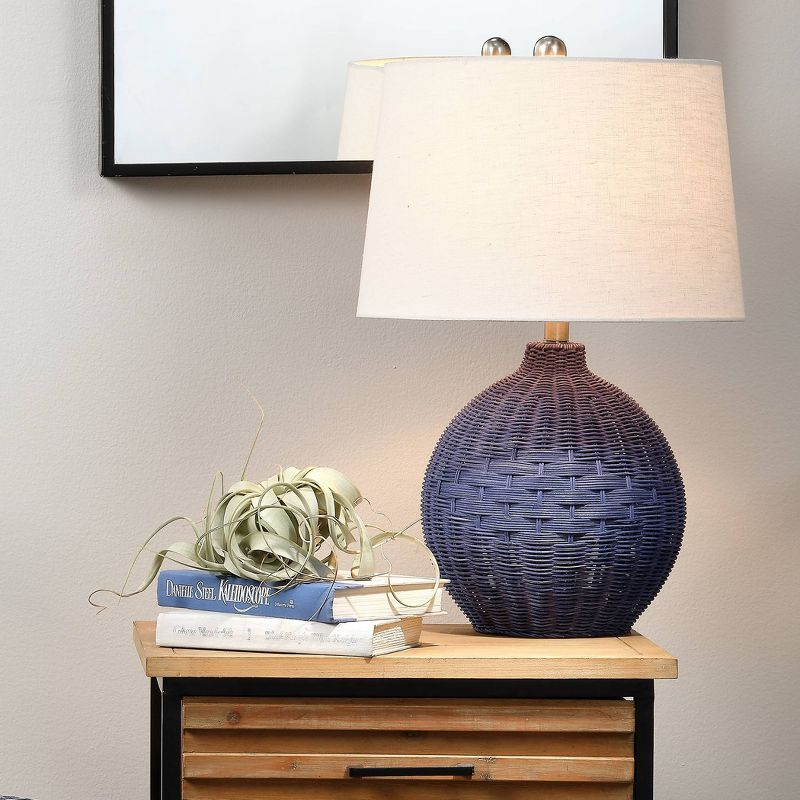Kerry Rattan Table Lamp Blue - Splendor Home: Handwoven, Linen Shade, Nautical Design