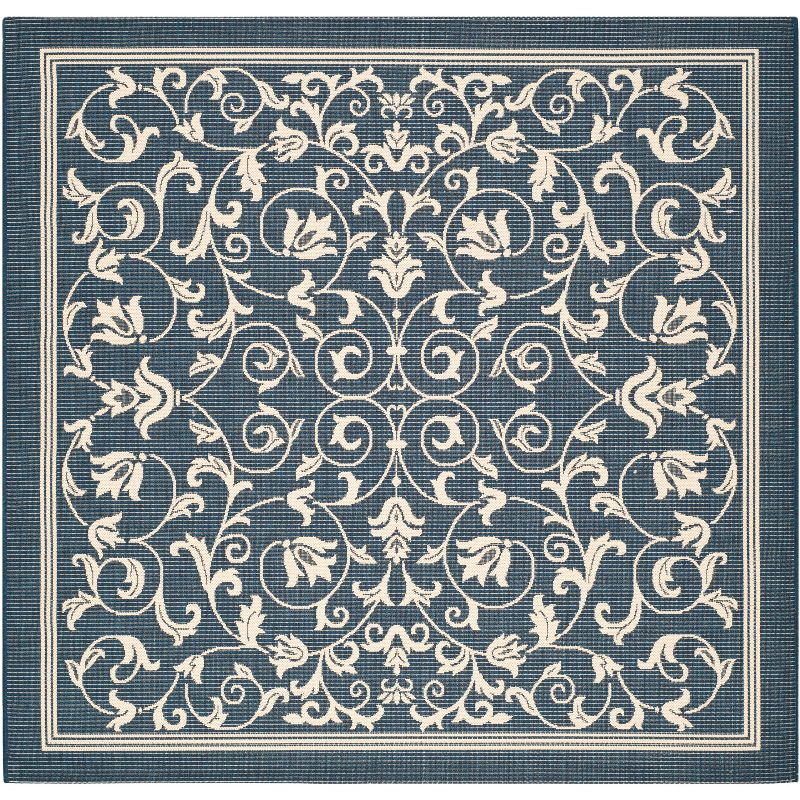 Courtyard CY2098 Power Loomed Indoor and Outdoor Area Rug - Navy/Beige - 4'x4' - Safavieh