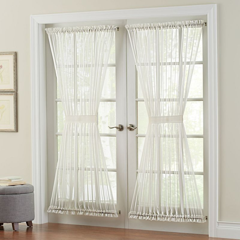 BrylaneHome BH Studio Sheer Voile Door Panel With Tiebacks - 60" W 63" L, Silver