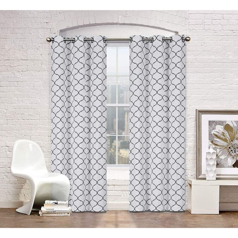 Kate Aurora Contemporary Living 2 Pack Gray And White Trellis Clover Window Curtains - 38 in. W x 84 in. L
