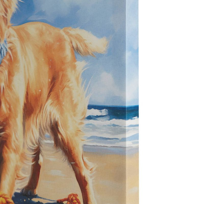 Madison Park 16"x16" Beach Playful Lively Dogs Print Canvas Wall Decor Art Golden Retriever Blue: Farmhouse Style