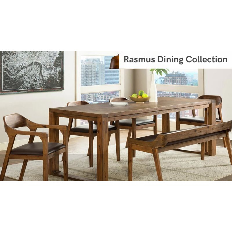 7pc Rasmus Extendable Dining Table Set with 4 Side Chairs And 2 Armchairs Chestnut - Boraam: Acacia Wood, Faux Leather Seats