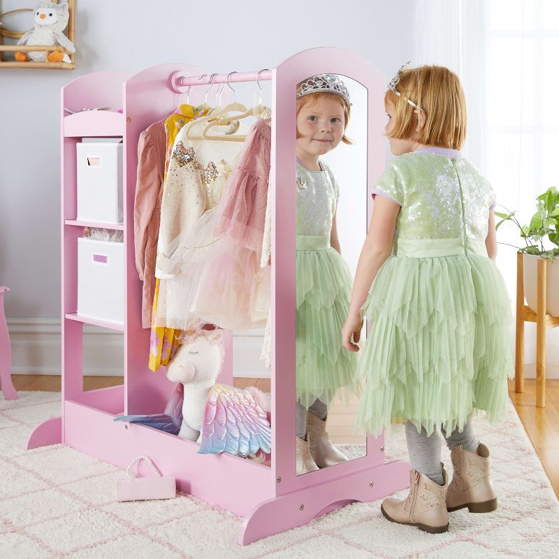 Guidecraft See and Store Dress Up Center - Pink: Kids' Pretend Play Clothes and Costume Armoire with Clothing Rack Storage and Mirror