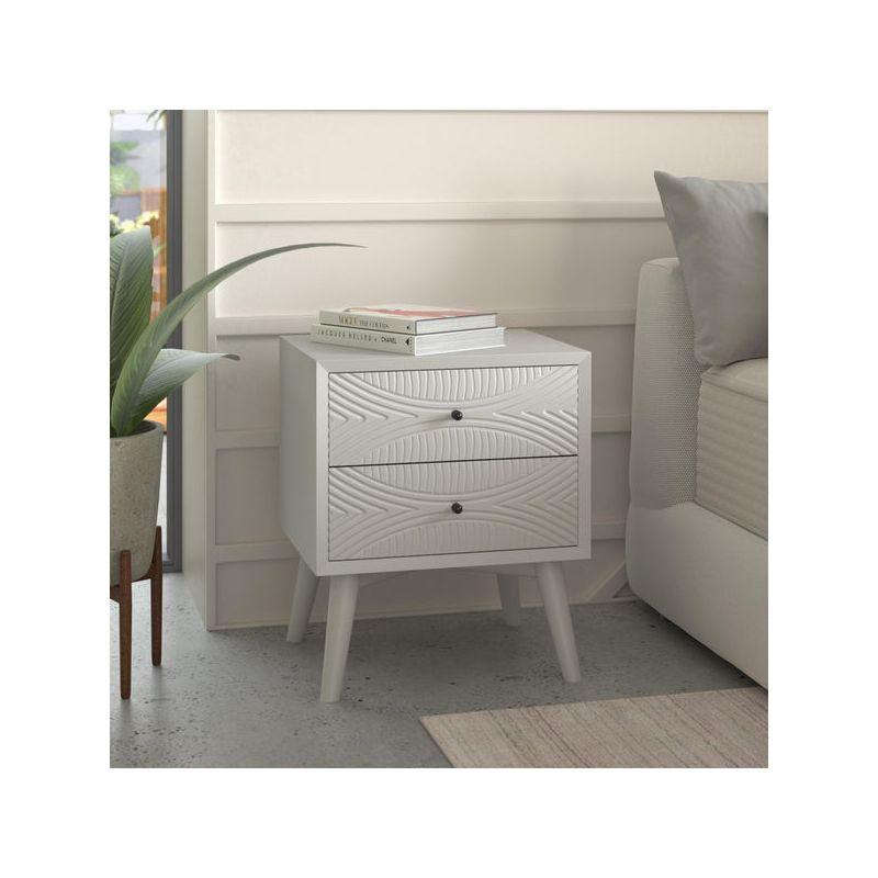 Alpine Furniture Tranquility 2 Drawer Nightstand, 22" W X 16" D X 26" H, white